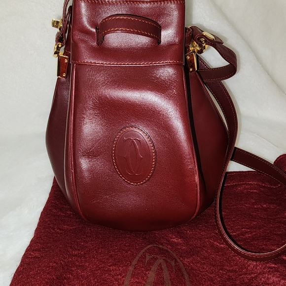Cartier Burgundy Tulip Shoulder / Crossbody Bag + Rare Zip Pouch - Picture 2 of 11